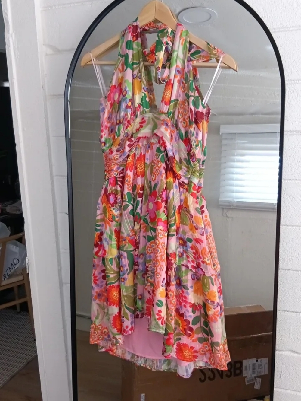BTFL-life Floral Halter High-Low Dress - Size M - Vibrant Summer Mini